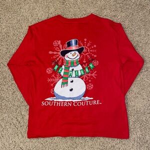 Holiday Snowman Long Sleeve YOUTH T-Shirt by SOUTHERN COUTURE. Size YM.